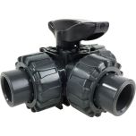 1/2" 3-Way T-port PVC Ball Valve - EPDM/Teflon Seals