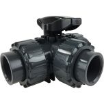 1-1/4" 3-Way L-port PVC Ball Valve - EPDM/Teflon Seals