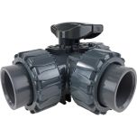 1-1/2" 3-Way L-port PVC Ball Valve - EPDM/Teflon Seals