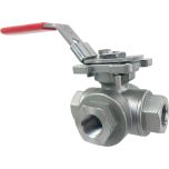3/8" Stainless 3-Way Ball Valve, T-Port, Direct Mount