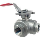 1/2" Stainless 3-Way Ball Valve, T-Port, Direct Mount