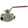 1-1/2" Sanitary 3-Way Ball Valve, T-Port, Direct Mount, Tri-Clamp