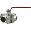 3" Sanitary 3-Way Ball Valve, L-Port, Direct Mount, Tri-Clamp